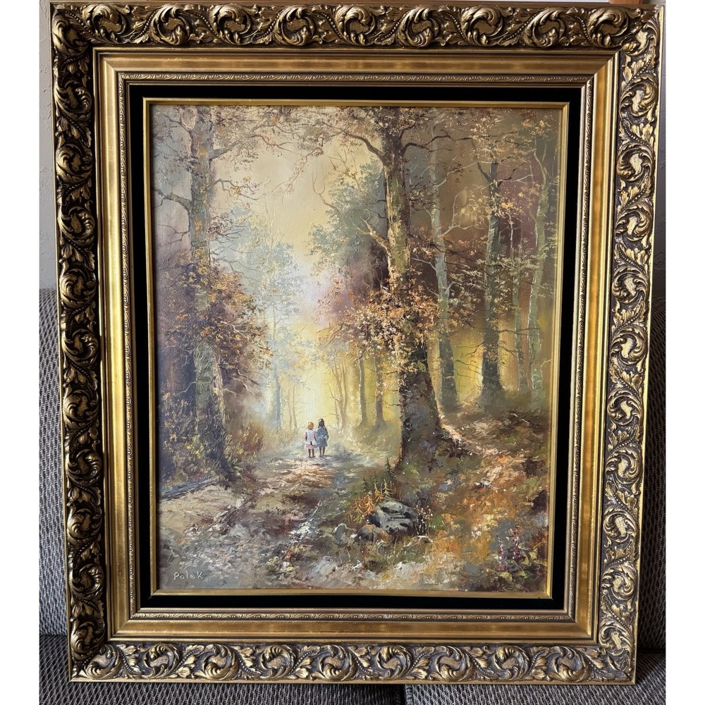 Julius Polek Original Oil on Canvas Enchanted Forest‎ Landscape Children Signed